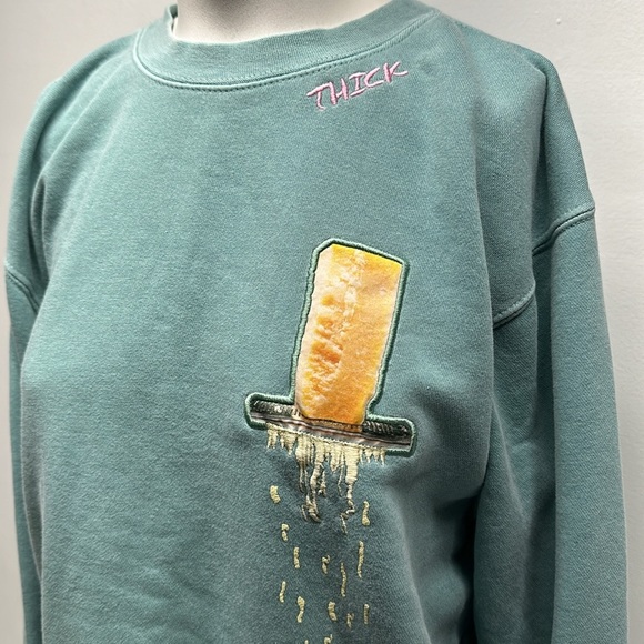 Mr Eat Well Sweatshirt Crewneck Miss Thick Parm Cheese Grater Teal Blue Small - Picture 2 of 9